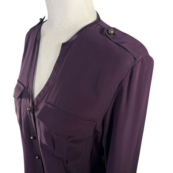 Lafayette 148 NY Purple  Sz 8 Long Sleeves Button-Down Silk Blouse Medium - Picture 5 of 11